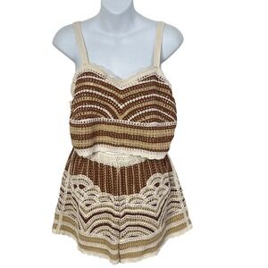 Rebellion 2 Piece Crochet Boho Short Set Women's Size large